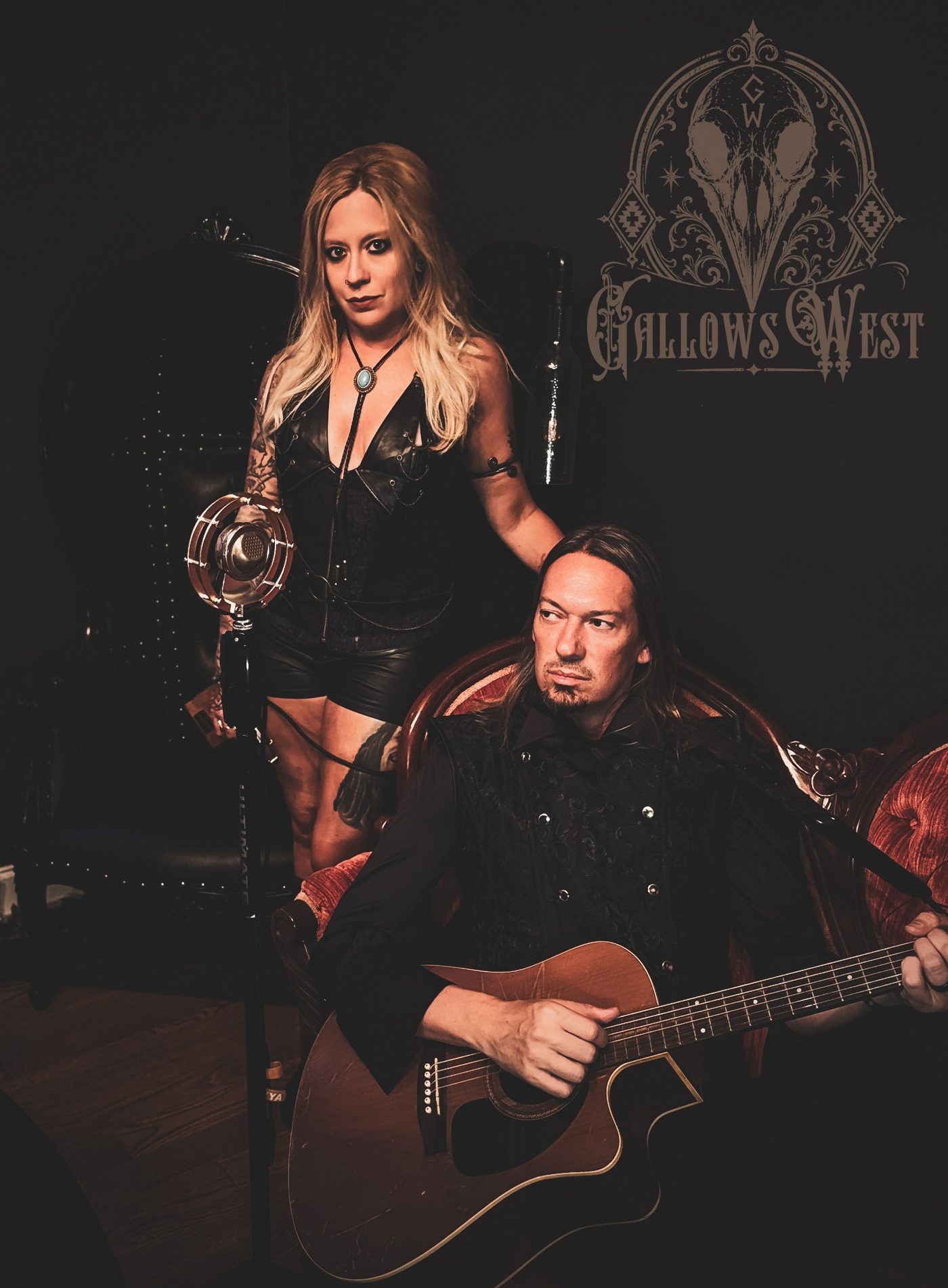 Gallows West portrait with guitar and vintage microphone